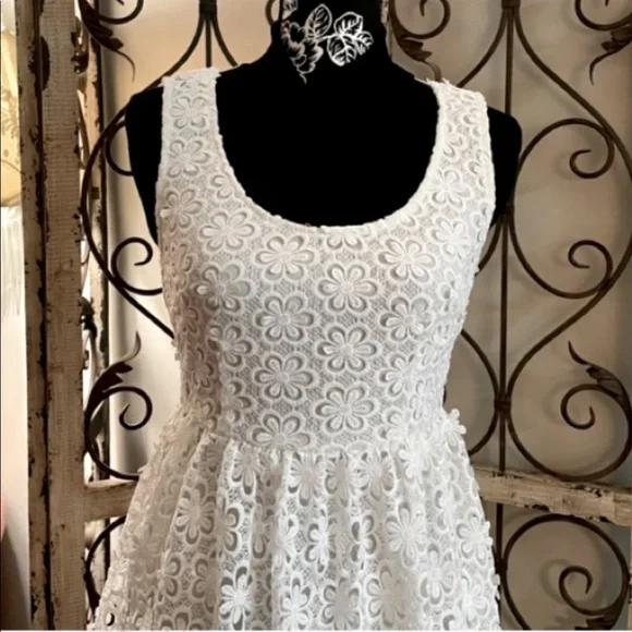 Bohemian Eyelet Short White Lace Dress - Picture 4 of 9